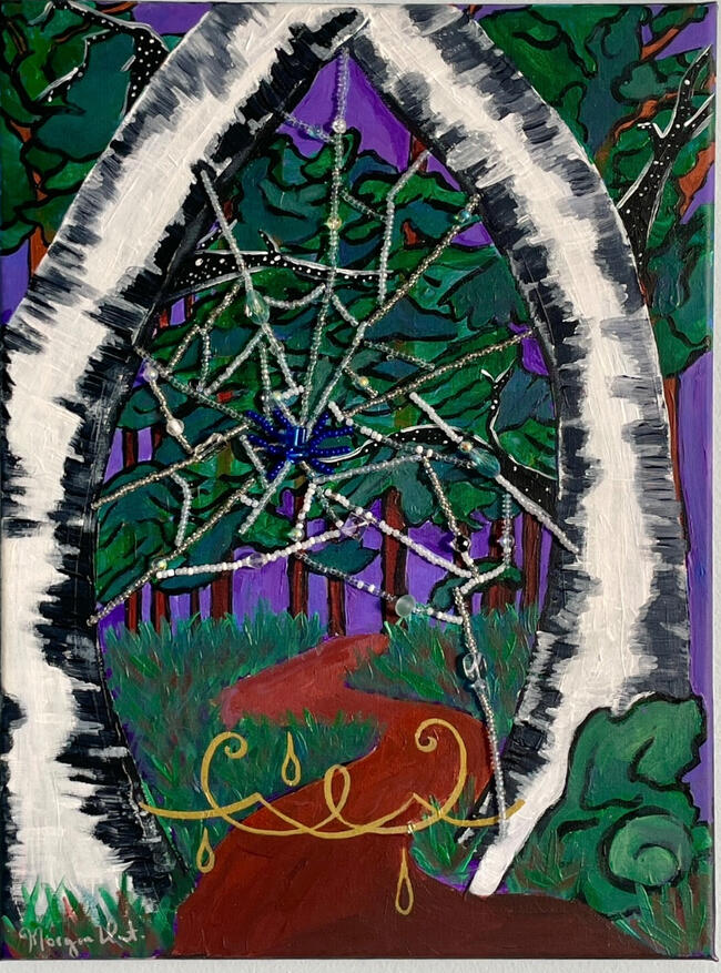 Creator Dimensions: 12 in x 16 in Medium: Acrylic and Beadwork on canvas Date: 2025 Creator Dimensions: 12 in x 16 in Medium: Acrylic and Beadwork on canvas Date: 2025