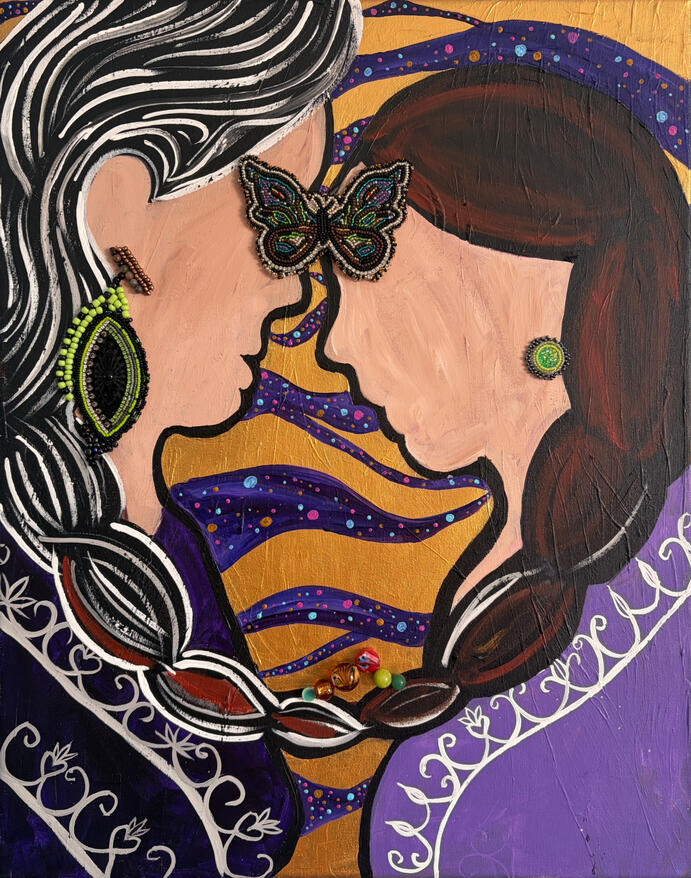 Healing Together Medium: Acrylic and Beadwork on Canvas Dimensions: 12 in x 16 in. Date: 2026 Healing Together Medium: Acrylic and Beadwork on Canvas Dimensions: 12 in x 16 in. Date: 2026